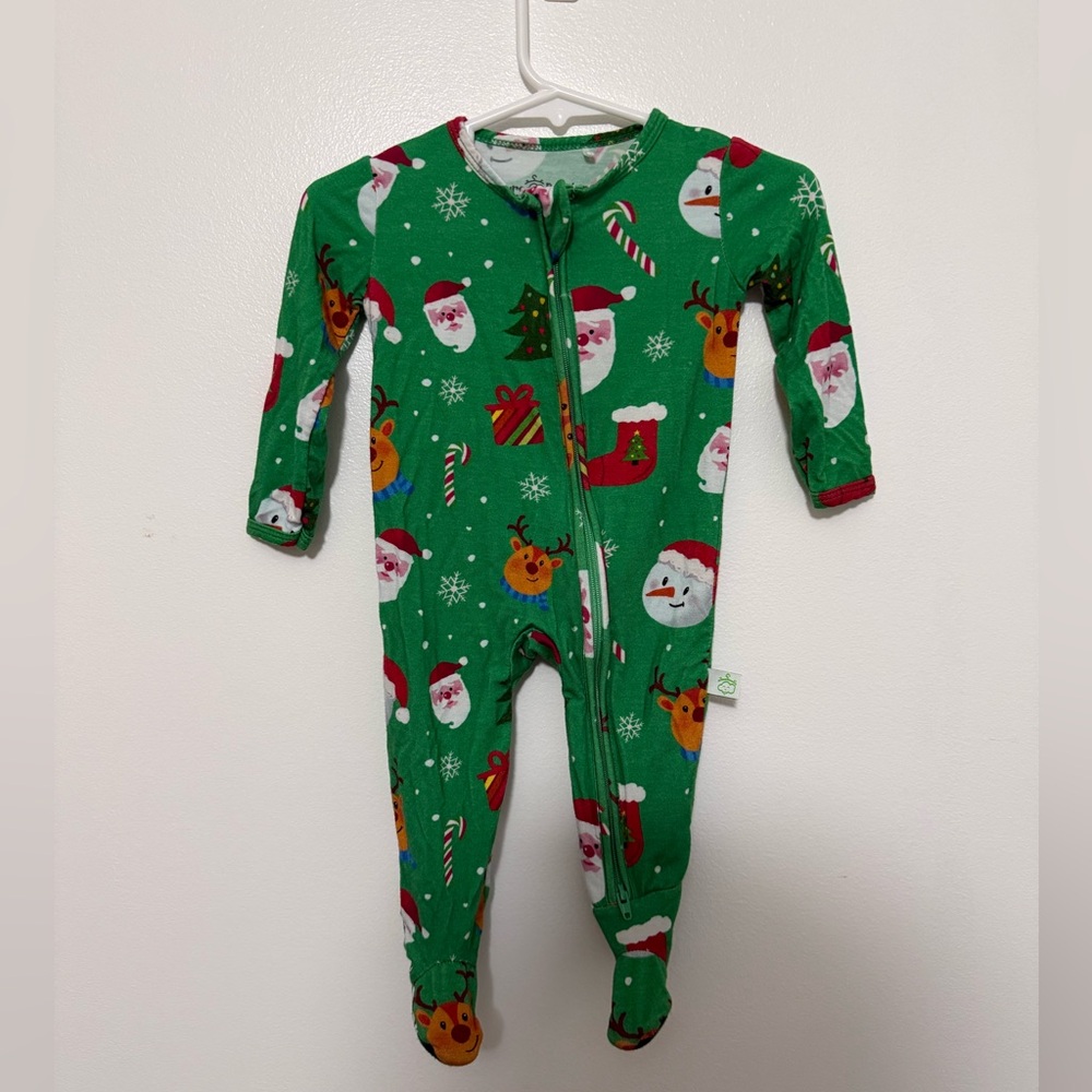 Holiday Cheer Green Kids Footie Bamboo Pajama